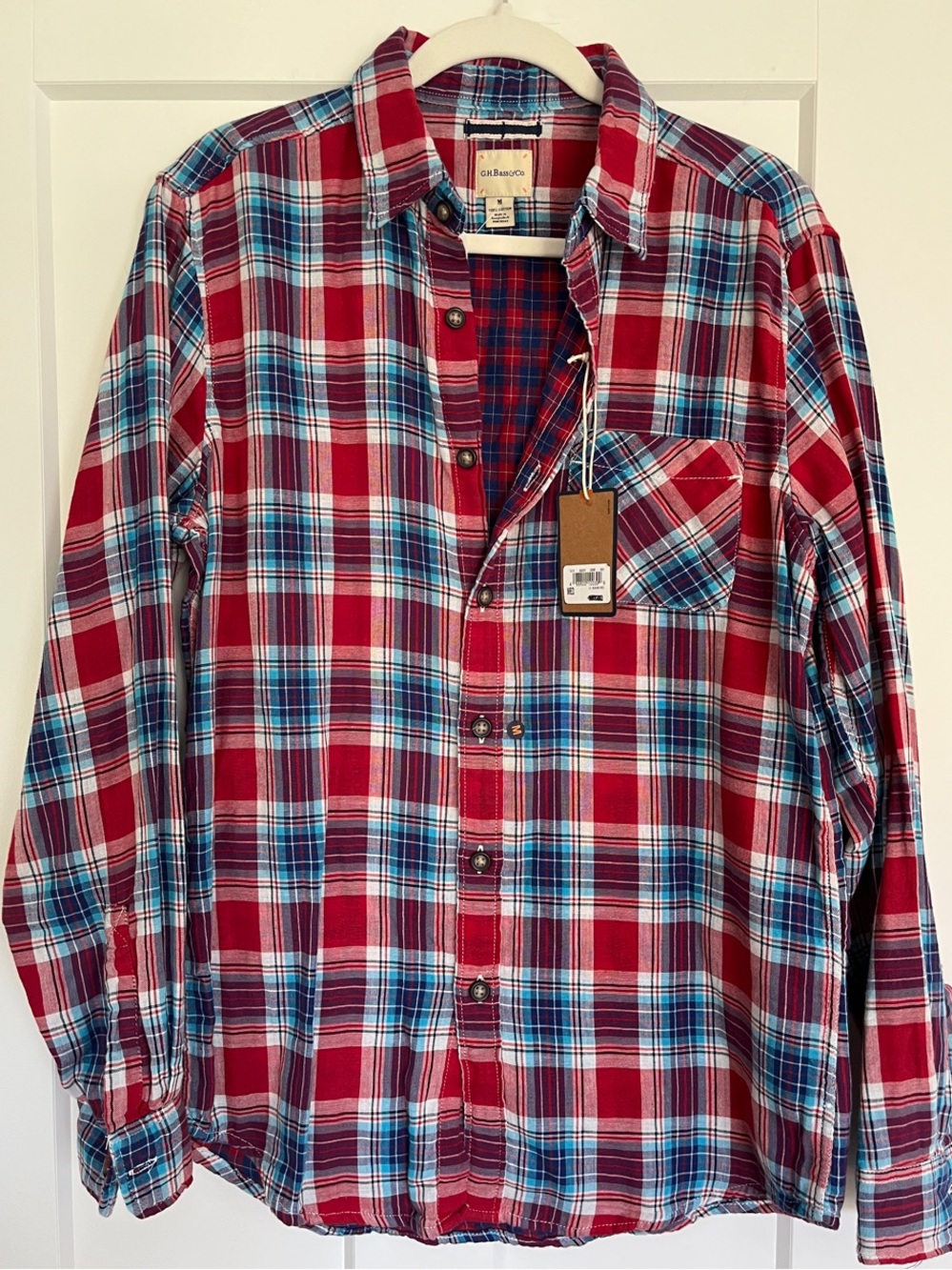 G.H. Bass & Co. Red White Blue Plaid Cotton Button-Down Shirt - Size M - NWT